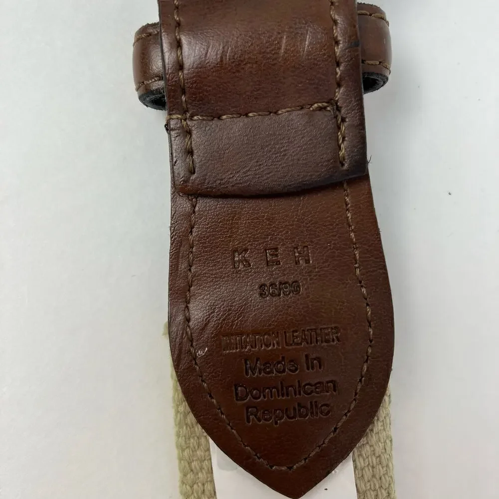KEH Mens Sz M / 36 Vintage Leather Canvas Belt w Mallard Duck Design Brown Blue